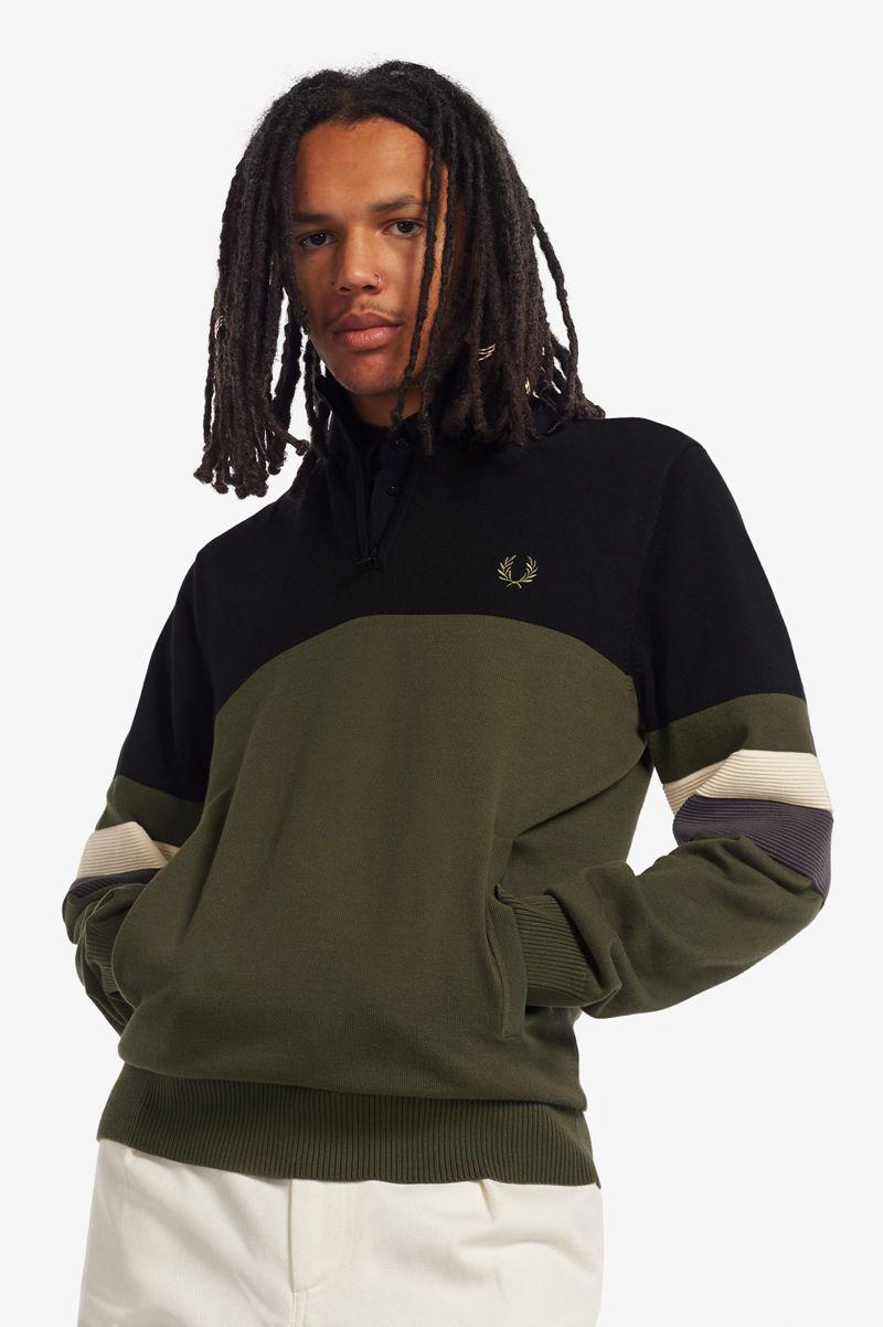 Green Fred Perry Colour Block Half-Zip Jumper Men\'s Knitwear | PH 1297LISH